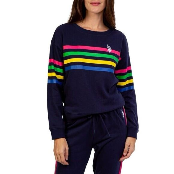 U.S. Polo Assn. Women's Size Medium Side Stripe Sweatshirt Sweater Blue - Picture 2 of 8